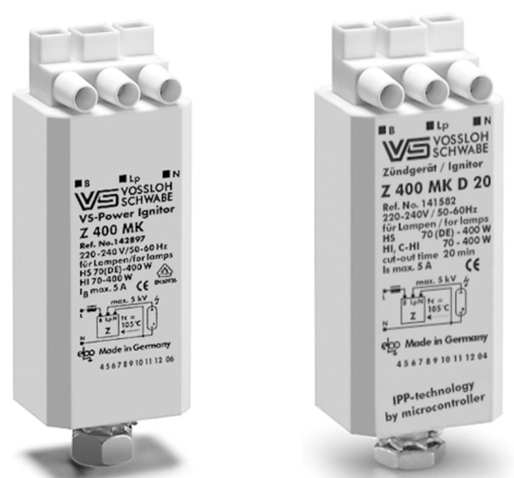 Electronic Superimposed Ignitors for HS Lamps 70 (DE) to 400 W and HI Lamps 35 to 400 W