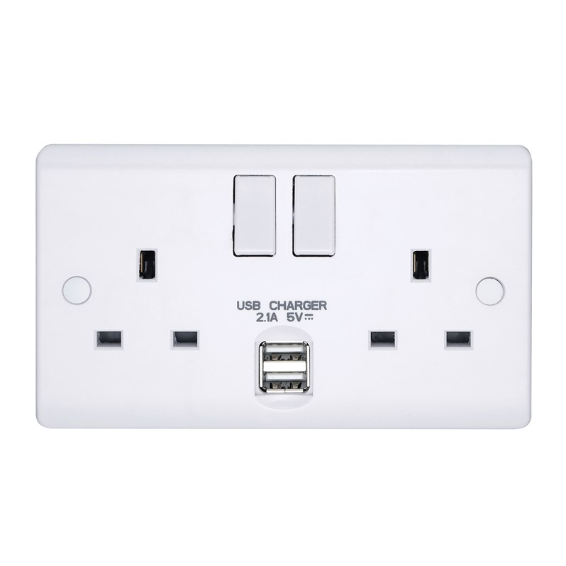 13A 2 Gang Double Pole Switched Socket With Dual 2.1A USB s